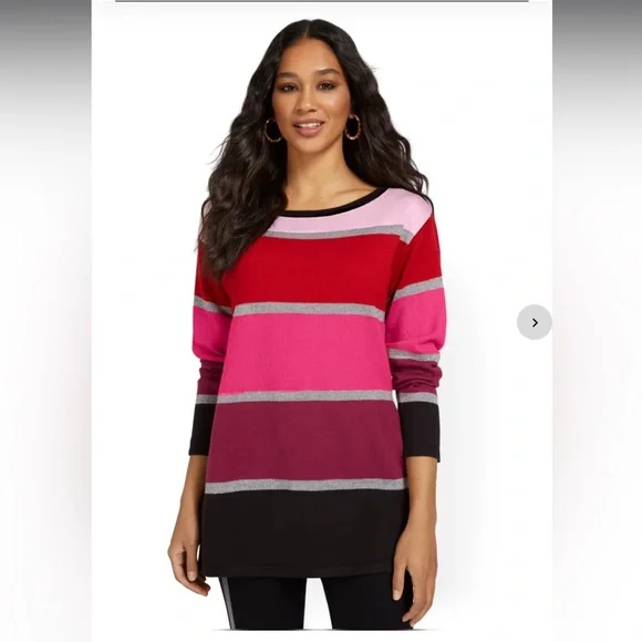 New York & Company Stripe Slouch Tunic Sweater M - Picture 1 of 4